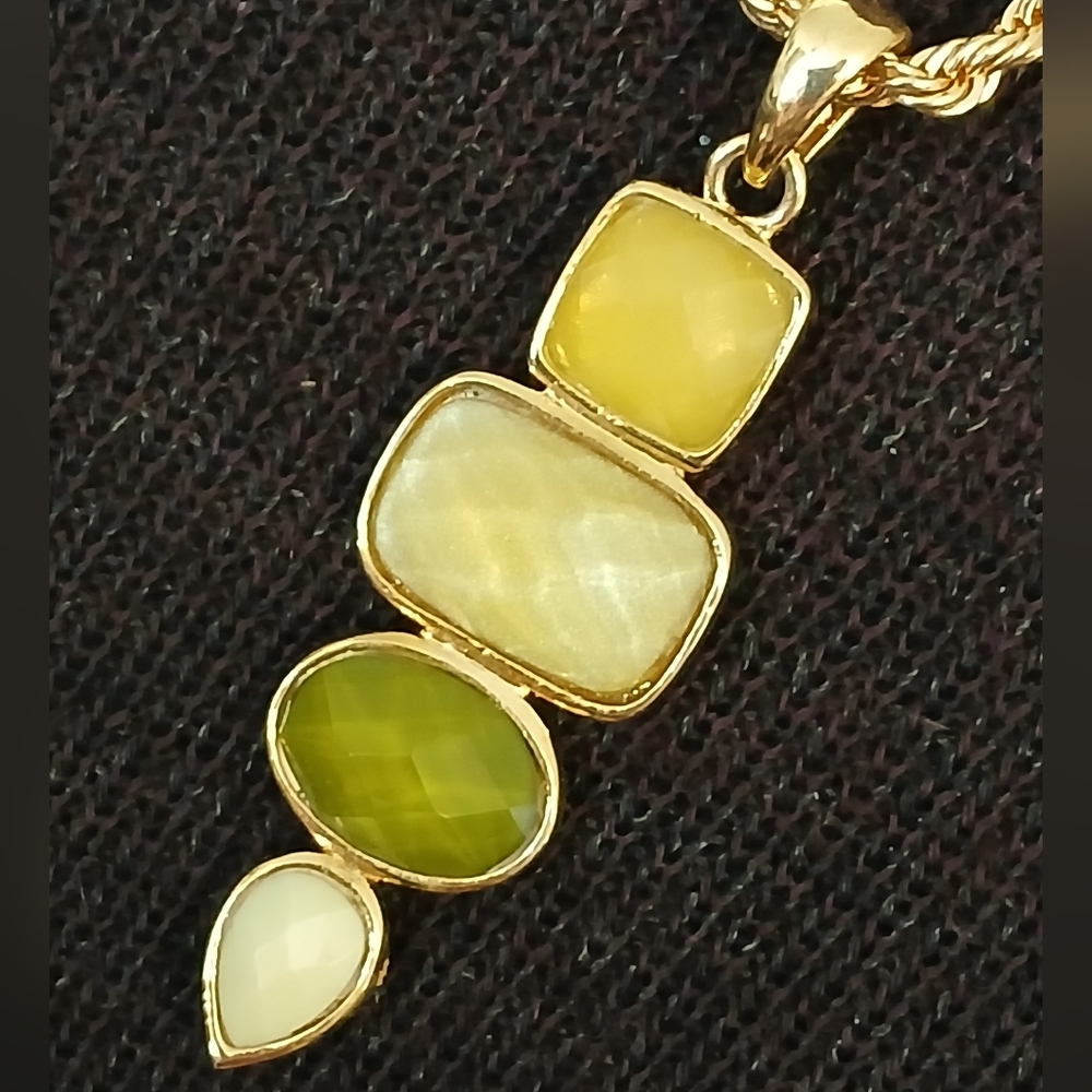 Lia Sophia Gold, Yellow and Green Pendant On A Goldtone Rope Necklace Chain